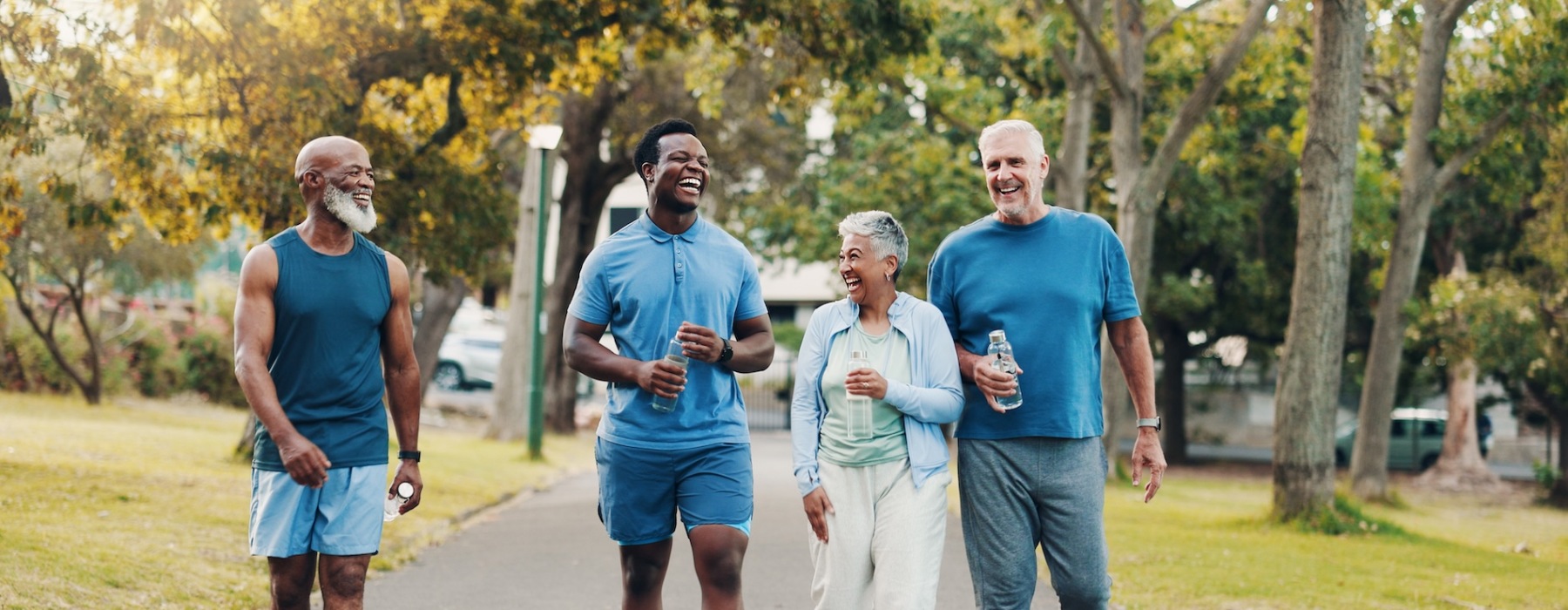a group of people walking outside